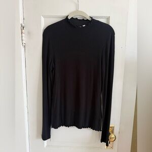 Gap Black Ribbed Long Sleeve Top with Lettuce Hem